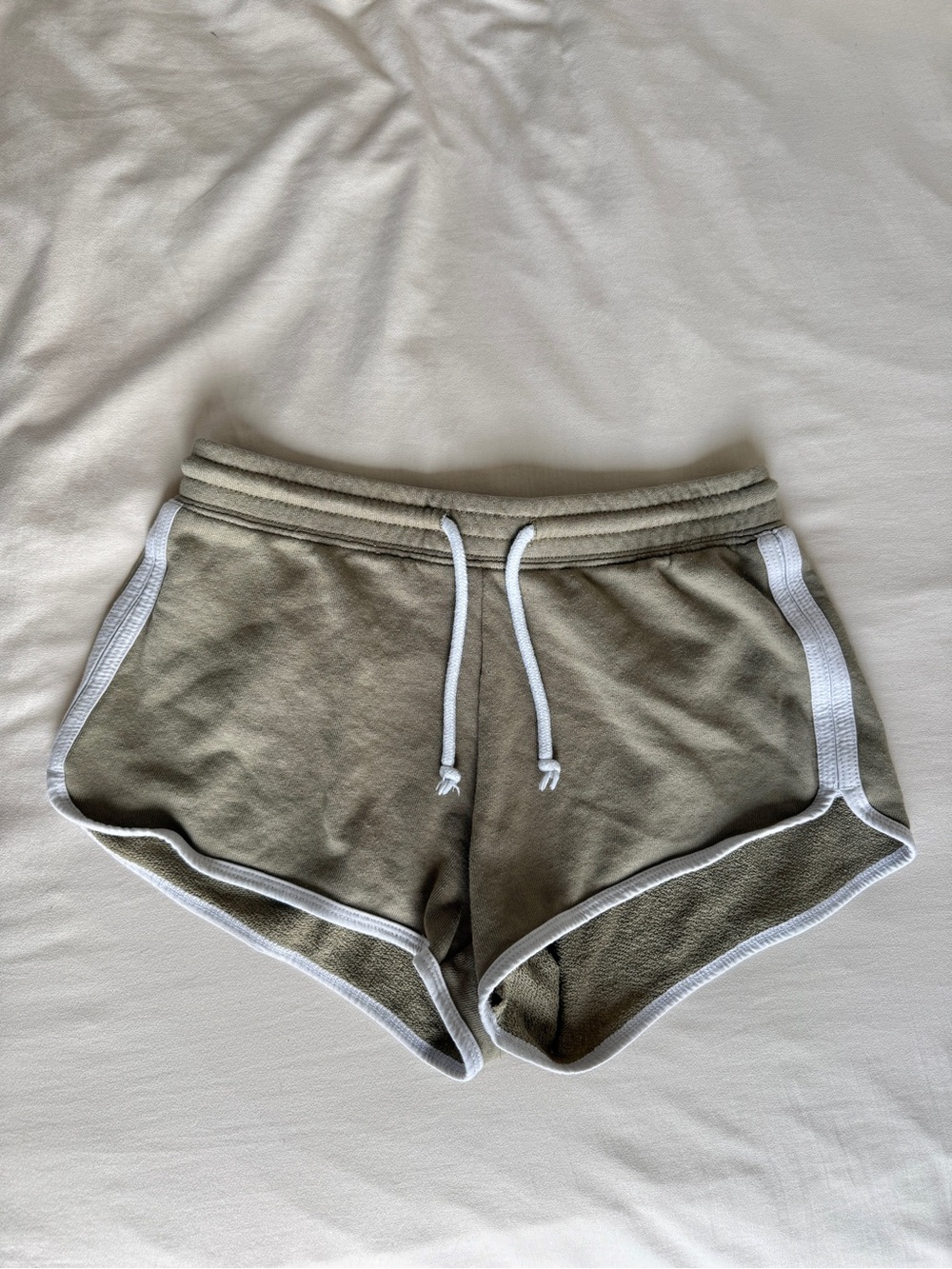 H&M Olive Green Athletic Drawstring Shorts with White Trim